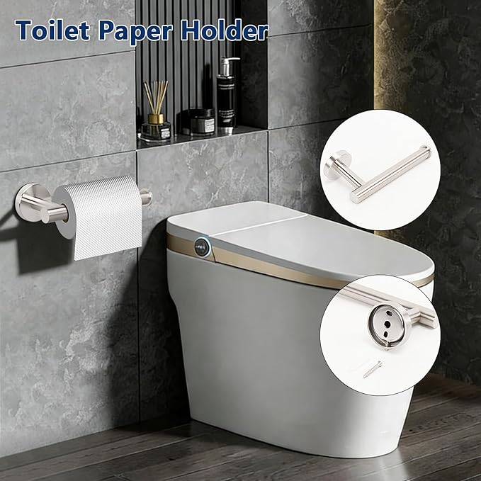 NearMoon Bathroom Accessories Set 6 Pieces, SUS304 Stainless Steel Bathroom Hardware Set, Shower Towel Rack for Kitchen, Towel Holder Wall Mounted (16 Inch, Brushed Nickel)