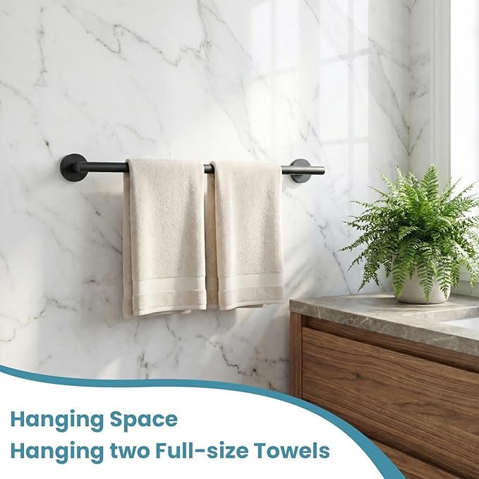Towel Bar, 24 Inch Towel Racks for Bathroom Wall Mounted, SUS304 Stainless Steel Bathroom Towel Holder, Modern Home Decor Towel Rod and Kitchen Towel Shelf (Matte Black)