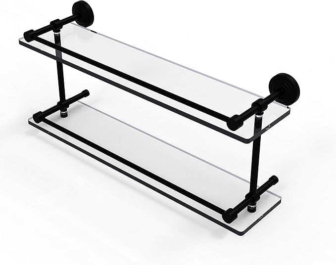 Allied Brass WP-2/22-GAL-BKM Wp 2 Gal Waverly Place Inch Double Gallery Rail Glass Shelf, 22 Inch, Matte Black