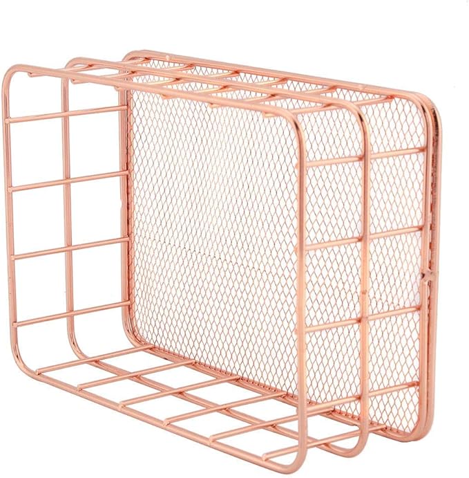 Makeup Storage Basket Organizer, Rose Gold Mesh Cosmetic Storage Holder Shelves for Makeup Brush Pen Holder(C)