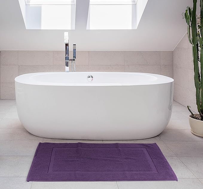Utopia Towels Cotton Banded Rug, Bath Mats, Not a Bathroom Rug, 21 by 34 Inches, 100% Ring Spun Cotton, Highly Absorbent Shower Bathroom Floor Mat, Plum, 2 Pack