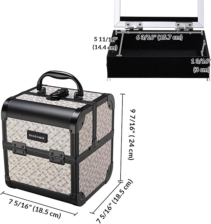 BYOOTIQUE Makeup Train Case with Mirror Cosmetic Organizer Art Deco Graphite