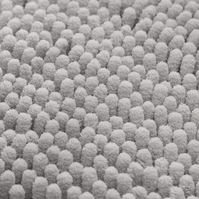 HOMEIDEAS 3 Pieces Bathroom Rugs, Ultra Soft Non Slip Absorbent Chenille Toilet Bath Mat Set (Light Grey)