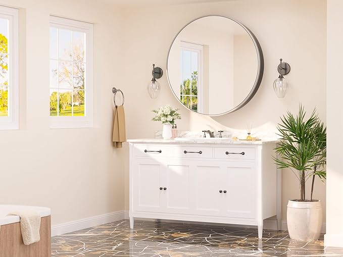 TETOTE Bathroom Mirror Cabinet 30 x 30 Matte Silver Gray Round Bathroom Medicine Cabinet with Mirror Adjustable Shelves Farmhouse Wall Mirror with Storage Surface Mounted
