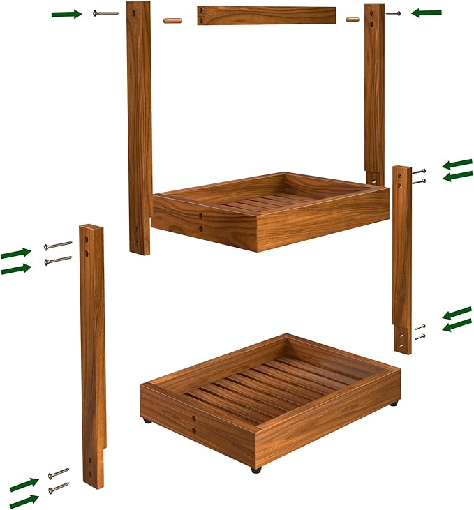 Teak Bathroom Shelf Towel Holder - 2 Tier Use as Shower Caddy Towel Organizer Stand Toilet Paper Storage Fruit Basket with Non-Slip, Durable for Bathroom Livingroom Kitchen