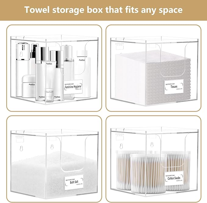 Facial Towel Holder – Disposable Face Towel Acrylic Storage Box for Bathroom, Clean Skin Club Box with Non-Slip Pads, Holds XL Clean Towels (Excluding Facial Towels) (Ready to use)