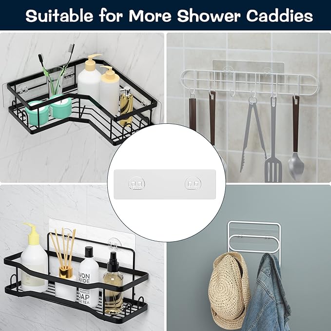 AKTECKE Shower Caddy Replacement Stickers, No Drilling Transparent Adhesive Strips for Shower Caddy, Soap Holder, Bathroom Storage Shelves & Kitchen Racks(4pack)