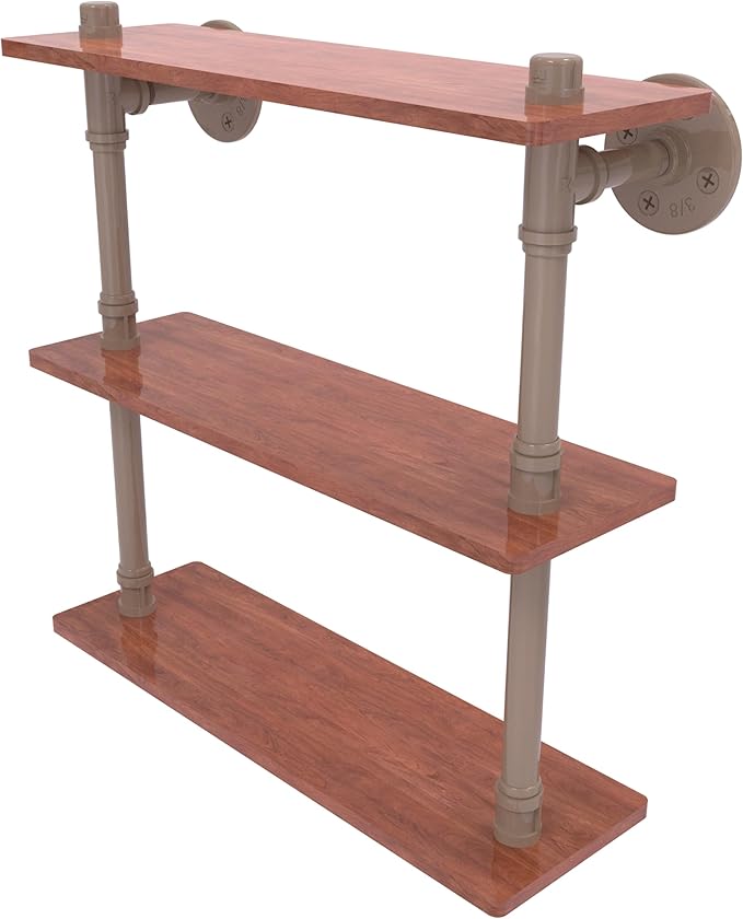 Allied Brass P-490-16-TWS-SHB Pipeline Collection 16 Inch Ironwood Triple Shelf, Shaded Beige