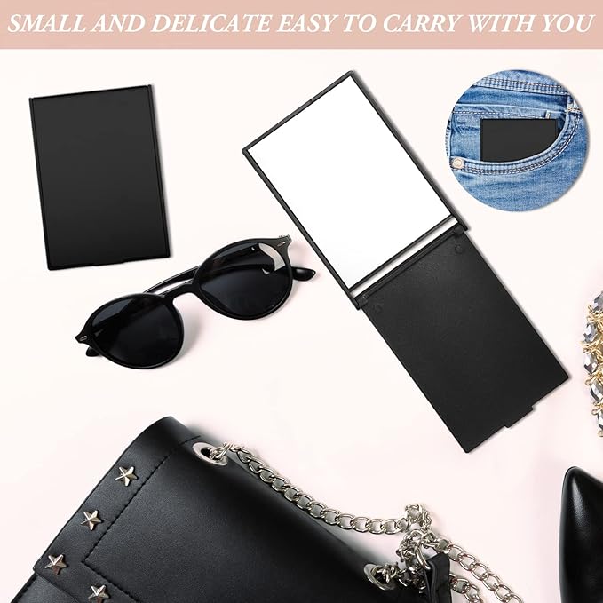 Queekay 16 Pcs 2 x 3 x 0.2''Small Makeup Folding Mirror Bulk Travel Portable Folding Rectangle Compact Stand up Portable Vanity Mirror for Women(Black)