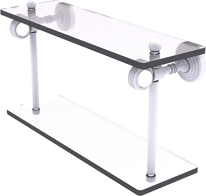 Allied Brass PG-2G-16-WHM Pacific Grove Collection 16 Inch Two Tiered Glass Grooved Accents Shelf, Matte White