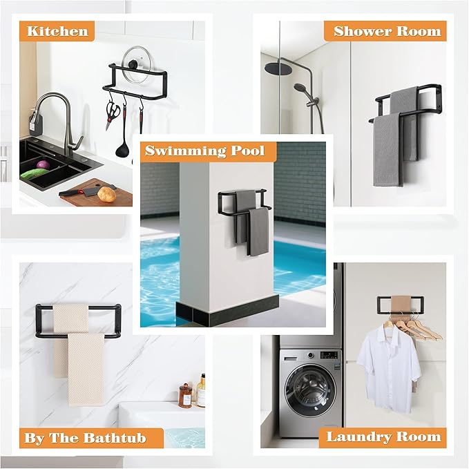 Alise Double Towel Bar,16 Inch Towel Racks for Bathroom, SUS304 Stainless Steel Towel Bar for Bathroom Wall,Quick Drying Bathroom Towel Holder Bath Towel Hanger,Matte Black