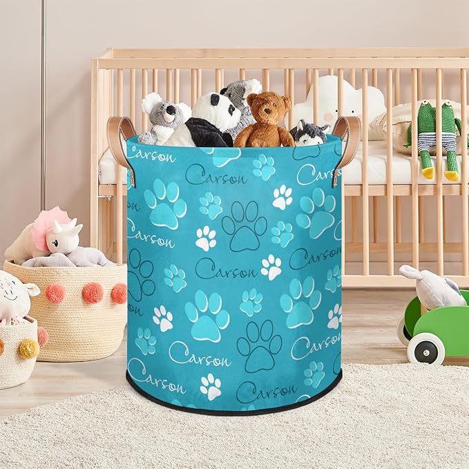 Custom Dog Paw Laundry Hamper, Personalized Laundry Baskets with Handles Dirty Clothes Hamper Storage Basket