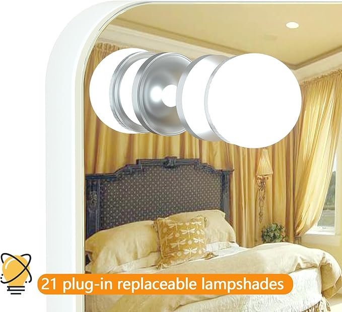 Hasipu Vanity Mirror with Lights and Bluetooth Speaker, 39.4" x 28.7" Hollywood Makeup Mirror with 21 Dimmable Bulbs and 10X Magnification, 3 Colors Modes, USB Charging Port, Type-C (White)