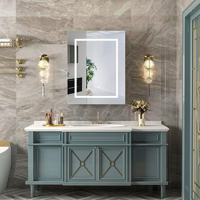 Bathroom Medicine Cabinet with Mirror, Led Light, Storage - Brightness Adjustable, 27.5 x 19.6 Inch