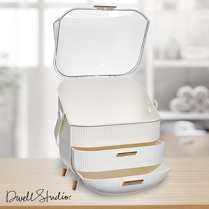 DwellStudio Dustproof Makeup Organizer for Cosmetics and Skincare - Stylish Storage Solution for Your Beauty Essentials