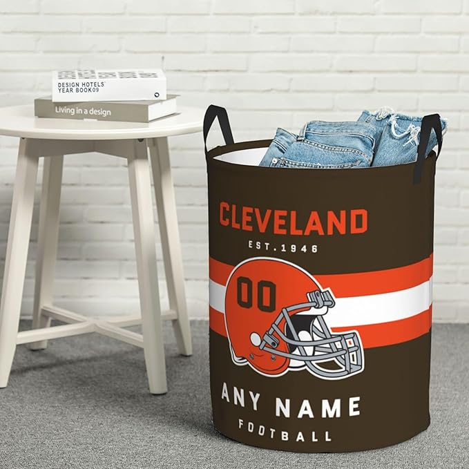 Custom Cleveland Laundry Hamper - Personalized Football Style Laundry Basket - Customized Name And Number - Dirty Clothes Hamper Waterproof Large Capacity Hamper for Bedroom Bathroom Living Room