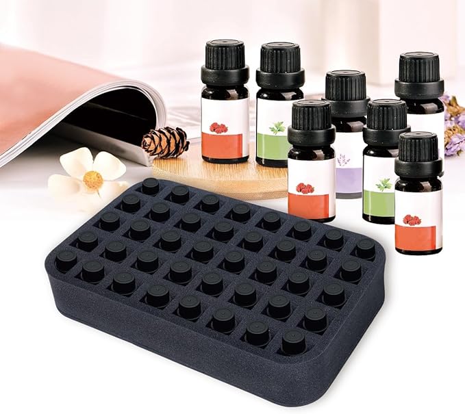 Essential oils Organizer Holder Foam Pad with Slots, Holds 40 bottles of 10ml、15ml Bottles, Removable Dividers,Black