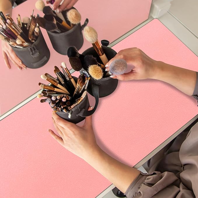 Makeup Mat for Vanity - Waterproof | Oil-Proof | Dust-Resistant | Soft and Comfortable Desk Protection, Ideal for Makeup Tables and Workbenches (15.7"X23.6", Pink)