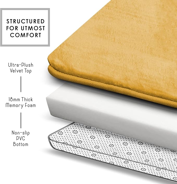 Clara Clark Bathroom Rugs, Velvet Memory Foam Bath Mat, Non-Slip, Machine Washable Bath Rugs - Dries Quickly, Ultra Soft Plush Bath Mats for Bathroom, 20 x 24, Camel Gold