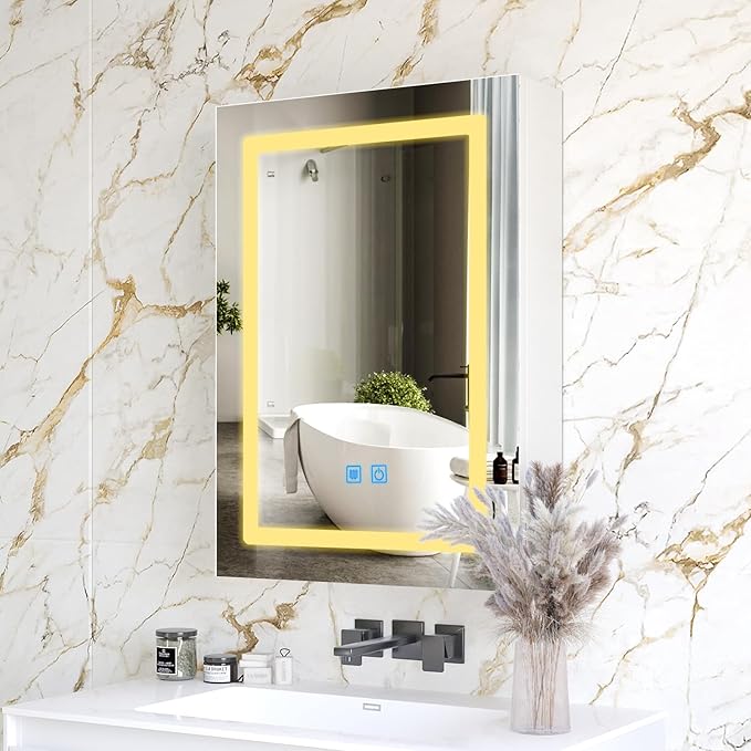 20"x28" Medicine Cabinet with Lights,Medicine Cabinets Mirror,Medicine Cabinets for Bathroom, LED Medicine Cabinet with Mirror,Adjustable Shelf,Dimmer,Defog,3-Color,