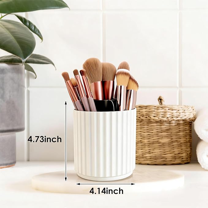 360 Rotating Makeup Brush Holder Organizer, Dustproof Storage Organizer with 5-Slot, Multifunctional Pen Holder for Makeup Brush Mascara or Eyeliner, White-A