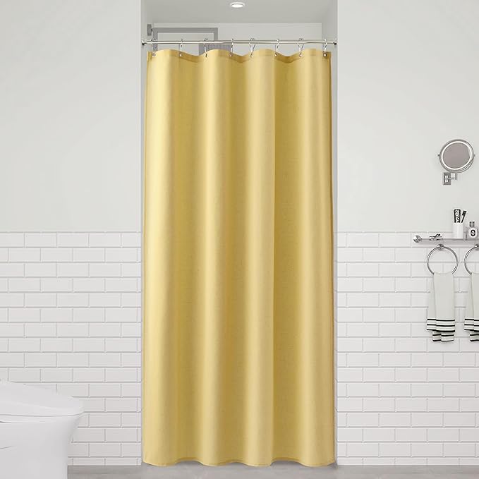 Naturoom Yellow 48 Inch Shower Curtain - Stall Narrow Half Linen Ultra Thick Fabric Shower Curtain Set with Hooks, Boho Farmhouse Rustic RV Camper Bath Curtains for Bathroom, 48x72