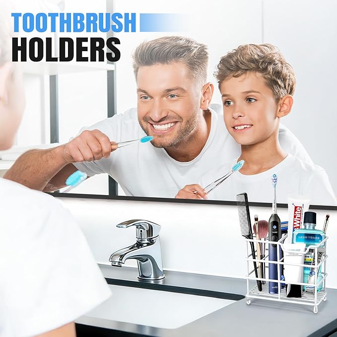 Toothbrush Holders for Bathrooms, Stainless Steel Toothbrush Holder for Kids and Adults, Electric Toothbrush and Toothpaste Holder, Rustproof Bathroom Accessories Organizer, White Small