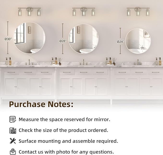 30 x 30 Inch Round White Mirror Medicine Cabinet Surface Mounted, Circular Modern Bathroom Medicine Cabinet with Mirror, Metal Framed Medicine Cabinets with Tempered Glass Mirror