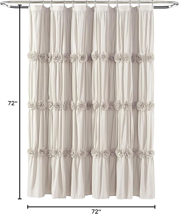 Lush Decor, Neutral Darla Shower Curtain-Ruched Floral Vintage Chic, Farmhouse Style Design, 72 x 72