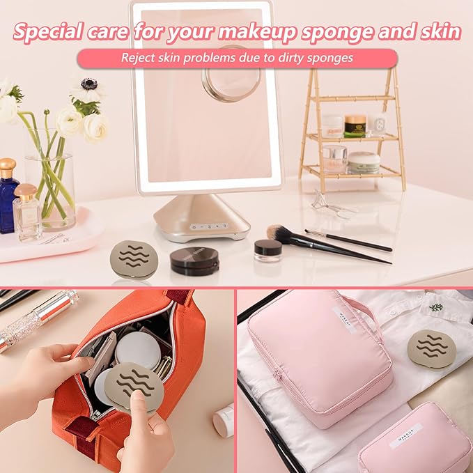 2PCS Makeup Sponge Holder Beauty Blender Bolder Makeup Sponge Case Breathable Make Up Sponge Case Essentials Suitable for Business or Travel(Rose+Khaki)
