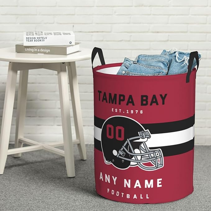 Custom Tampa Bay Laundry Hamper - Personalized Football Style Laundry Basket - Customized Name And Number - Dirty Clothes Hamper Waterproof Large Capacity Hamper for Bedroom Bathroom Living Room