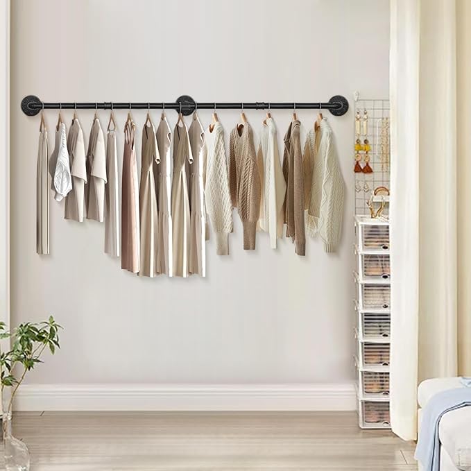 NearMoon Industrial Pipe Towel Bar, Heavy Duty Bathroom Hardware Towel Holder Accessory, Wall Mounted DIY Rustic Iron Bathroom Towel Rack Holder (60 Inch, Black)