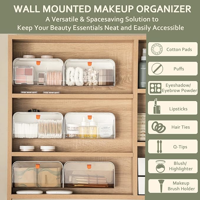 SUNFICON Wall Mounted Cotton Pads Holder Organizer Cotton Swab Balls Holder Q-tip Dispenser Qtip Storage Canister Cosmetic Pads Container Flossers Box Case Crystal Brown