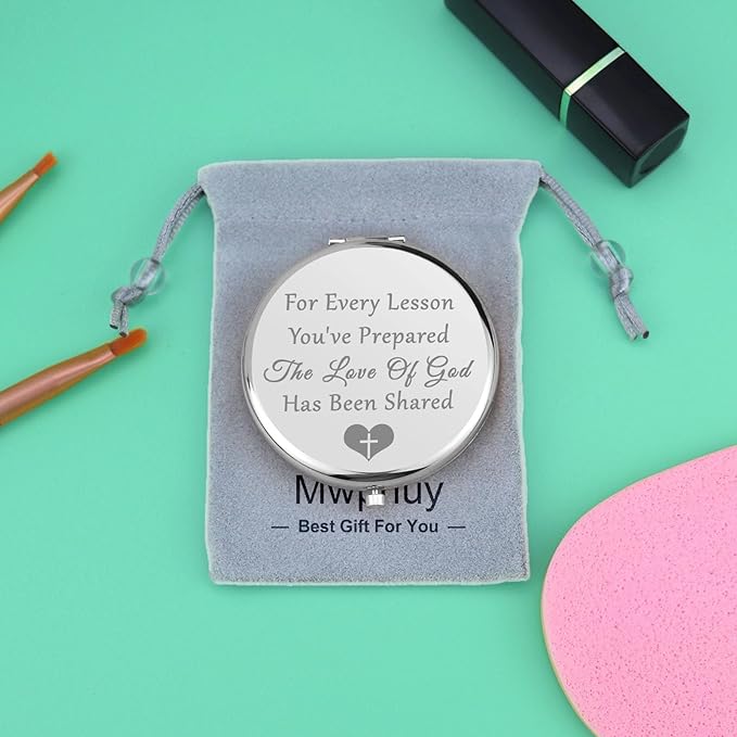 Teacher Gifts for Women Compact Makeup Mirror Teacher Appreciation Gift Religious Gift Encouragement Gifts Travel Makeup Mirror Birthday Thanksgiving Graduation Gift (Silver)