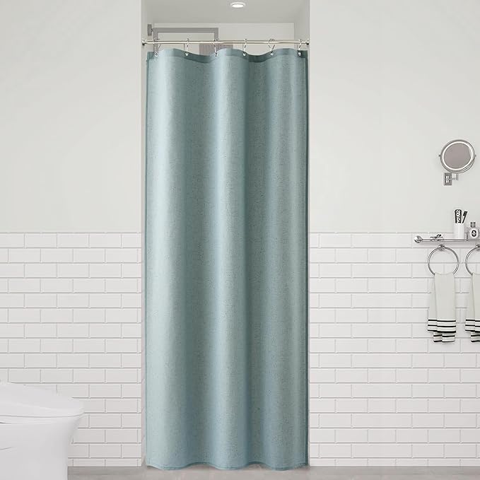Naturoom Light Blue 36 Inch Shower Curtain - Stall Narrow Half Linen Ultra Thick Fabric Shower Curtain Set with Hooks, Boho Farmhouse Rustic RV Camper Bath Curtains for Bathroom, 36x72