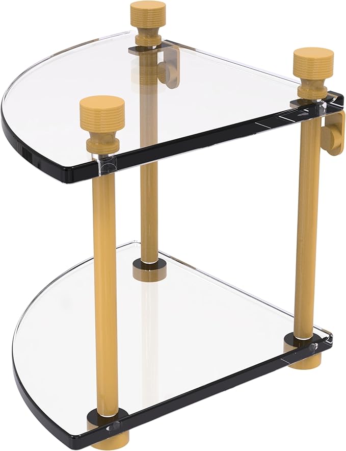 Allied Brass FT-3-SGL Foxtrot Collection Two Tier Corner Glass Shelf, Spanish Gold