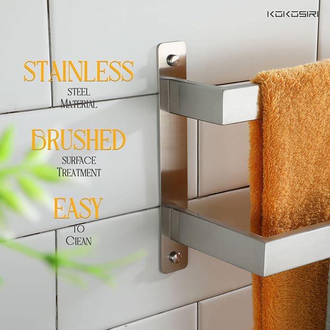 KOKOSIRI Hand Towel Bars Bathroom 2-Tiers Ladder Towel Rails 20 Inches Towel Holders Wall Mounted Towels Shelves Rack Brushed Stainless Steel, B5008BR-L20