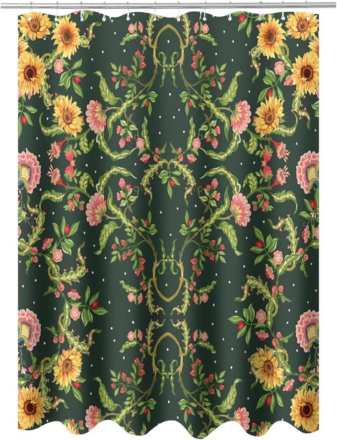 Modern Abstract William Morris Art Shower Curtain,Fantasy Galaxy Boho Floral Sunflower Bath Curtain 84L x72W Washable Cloth Fabric Bathroom Decor Set with Hooks