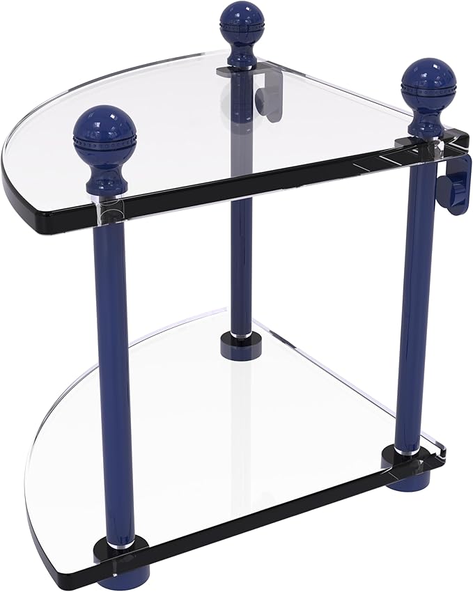 Allied Brass MA-3-MBL Mambo Collection 2 Tier Corner Glass Shelf, Mediterranean Blue