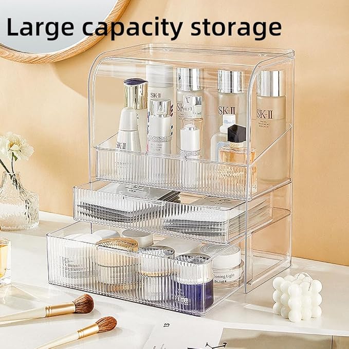Makeup Storage Organizer Box Large Cosmetic Display Cases Dustproof and Waterproof Cosmetic Organizer Countertop Skincare Organizer