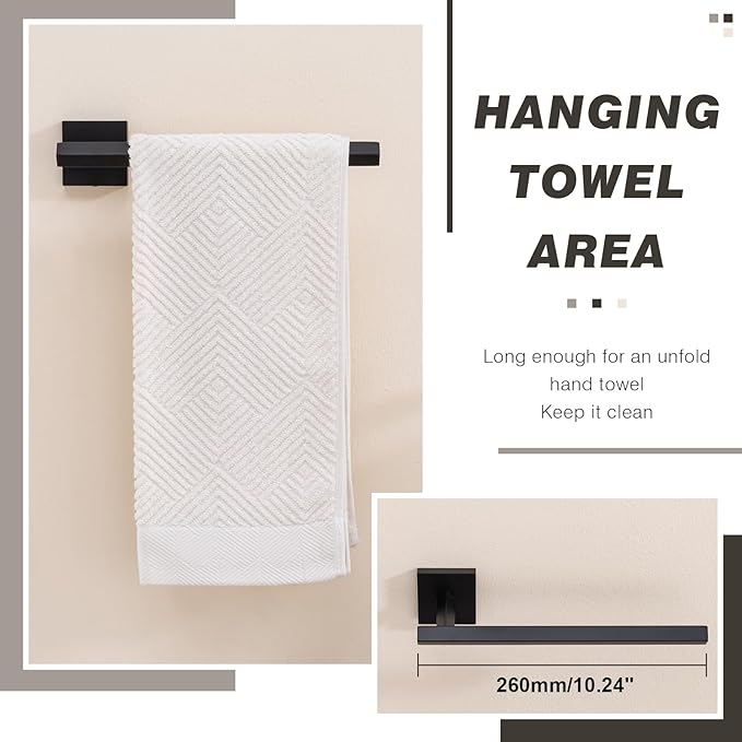 TVDEX Black Hand Towel Holder Bath Towel Bar Bathroom Towel Ring Wall Mount
