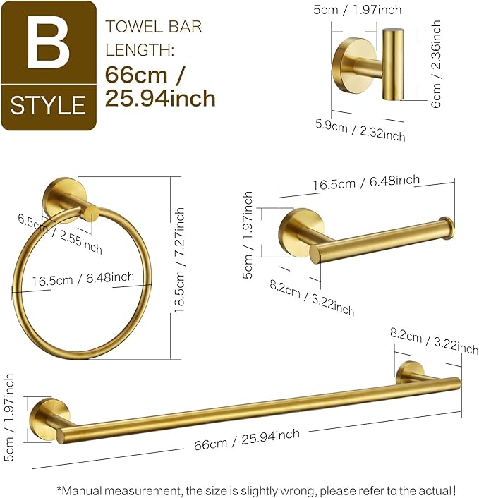 Bathroom Hardware Accessories Set Towel Bar Set Brushed Nickel 4-Pieces 24 Inches Adjustable Bathroom Towel Rack Round Bathroom Kit Wall Mounted Durable SUS304 Stainless Steel
