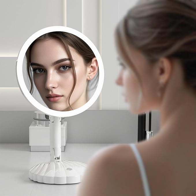 Portable Travel Vanity Mirror with Lights,Interchangeable Mirror Design,15X Magnifying Mirror,Stepless Adjustable Lighted Makeup Mirror,3 Color Modes,Desk or Travel Use