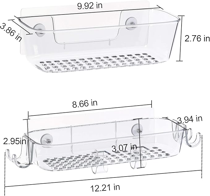 TZAMLI Clear Shower Caddy, Adhesive Shower Organizer Rustproof Shelf with Razor Holder and Hook, Wall Mounted Shelves Rack for Bathroom Kitchen Storage, 2 Pack