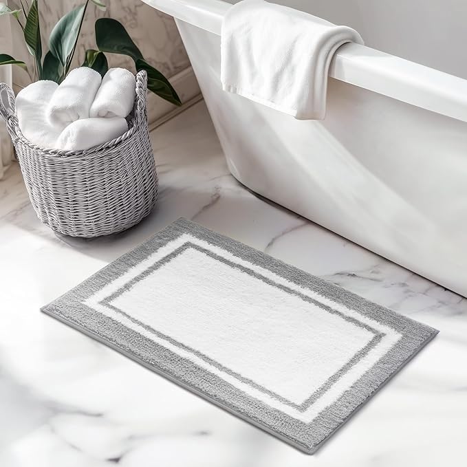 GRANNY SAYS Microfiber Bathroom Rugs Non Slip Washable, Water Absorbent Bathrooms Mats for Tub Non Slip, Small Soft Bath Mats for Bathroom Floor & Shower, 16" x 24", Grey Bath Mat Towel