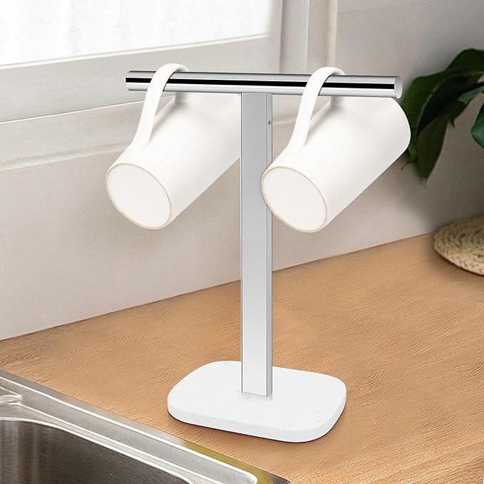 NearMoon T-Shape Hand Towel Holder-Bath Towel Rack-Standing with Balanced Base Towel Bar for Bathroom Kitchen Vanity Countertop, Modern Stand Towel Ring with Marble Base (14 Inch, Chrome)