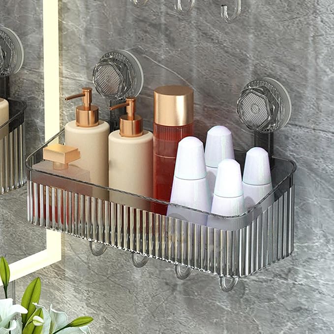 Powerful Suction Cup Bathroom Shelf Wall Mounted Rack Storage Basket Makeup Tool Stand