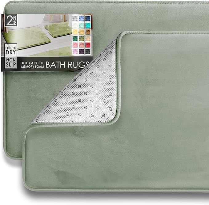 Clara Clark 2 Piece Bathroom Rug Set - Memory Foam, Bath Mat Set, Plush, Cozy, Ultra Soft, Non Slip, Machine Washable, Quick Dry - 24” x 17”+ 32” x 20” - Forest Green