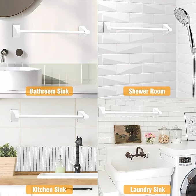 2 Pcs Flat Back Ceramic Towel Bar Holder Brackets for Any Wall, Porcelain Replacement Towel Rack for Bathroom, Kitchen (White, Rod not Included)
