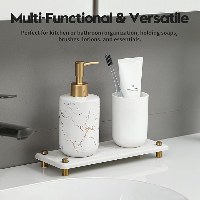 Razborci Stone Drying Tray, Gold Sink Caddy, Water Absorbing Faucet Mat Kitchen Sink Organizer, Diatomite Bathroom Counter Coaster, Soap Dish Rack Riser Dispenser Sponge Holder, Beige 10" x 4"